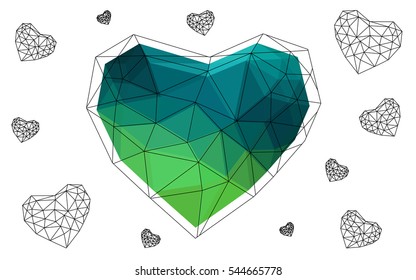 Heart isolated on white background. Geometric rumpled triangular low poly origami style gradient graphic illustration. Vector polygonal design for your business.