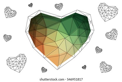 Heart isolated on white background. Geometric rumpled triangular low poly origami style gradient graphic illustration. Vector polygonal design for your business.