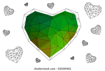 Heart isolated on white background. Geometric rumpled triangular low poly origami style gradient graphic illustration. Vector polygonal design for your business.