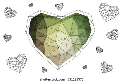 Heart isolated on white background. Geometric rumpled triangular low poly origami style gradient graphic illustration. Vector polygonal design for your business.