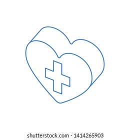 heart isometric with cross isolated icon