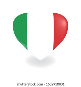 Heart with Italy flag on a white background casts a shadow, vector