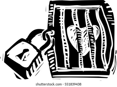 Heart in jail, vector illustration