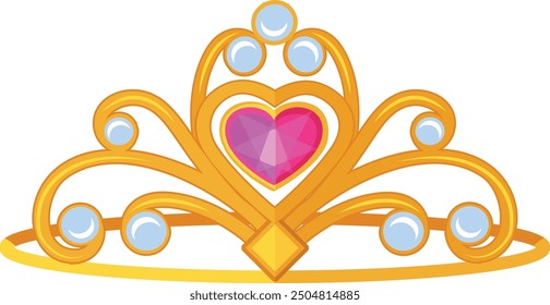 Diadema de la joya del corazón. Corona de dibujos animados de princesa dorada