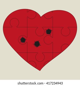 Heart jigsaw puzzle in vector format. bleeding heart. The shots, shot-heart