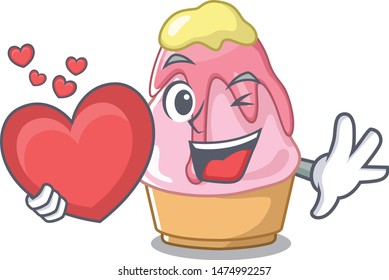 With heart kakigori with in the cartoon shape