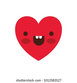 heart kawaii in cheerful expression in colorful silhouette