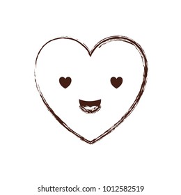 heart kawaii in enamored expression in brown blurred contour