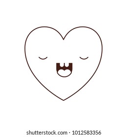 heart kawaii in frightened expression in brown contour