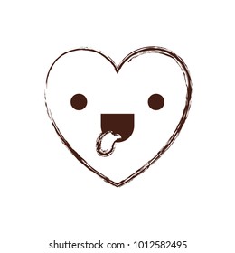 heart kawaii in funny expression in brown blurred contour