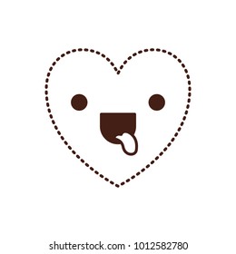 heart kawaii in funny expression in brown dotted contour