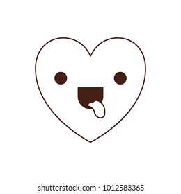 heart kawaii in funny expression in brown contour