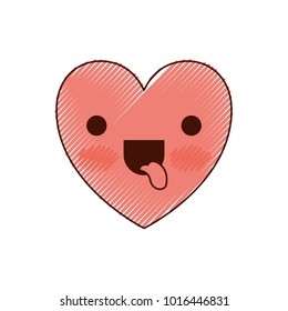 heart kawaii in funny expression in colored crayon silhouette