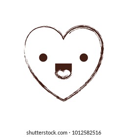 heart kawaii in jolly expression in brown blurred contour