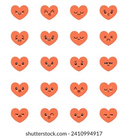 Heart kawaii set. Vector flat icons