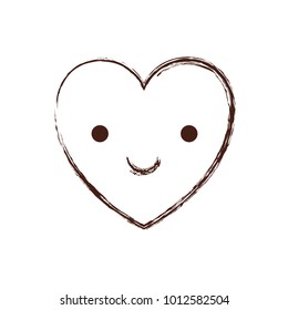 heart kawaii in smiling expression in brown blurred contour