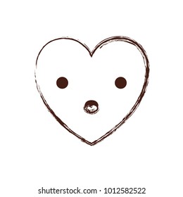 heart kawaii in surprised expression in brown blurred contour
