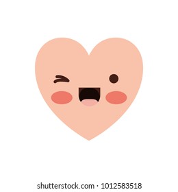 heart kawaii in wink expression in colorful silhouette
