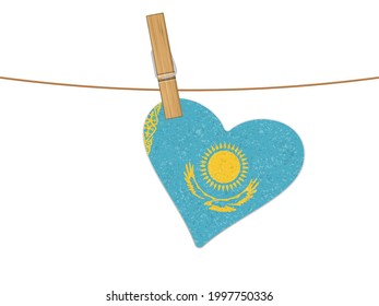 Heart Kazakhstan flag on clothesline. Vector illustration on a white background.