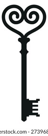 Heart key black icon. Romantic symbol. Love security