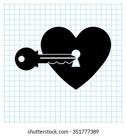 heart with key - black vector icon