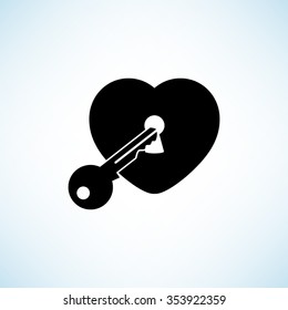 heart with key -  black vector icon