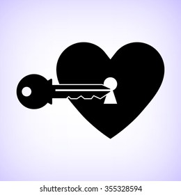 heart with key -  black vector icon