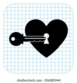 heart with key - black  vector icon