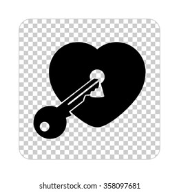 heart with key -  black vector icon