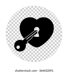 heart with key -  black vector icon
