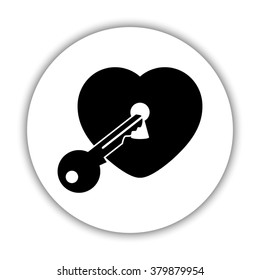 heart with key -  black vector icon