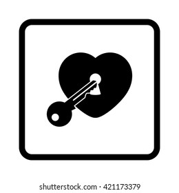 heart with key  - black vector icon