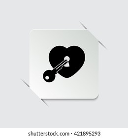 heart with key  - black vector icon
