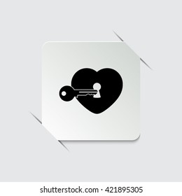 heart with key  - black vector icon