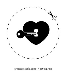 heart with key  - black vector icon