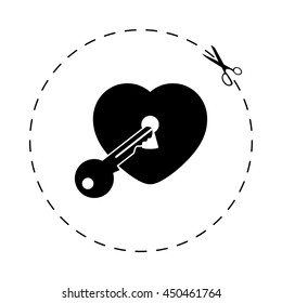 heart with key  - black vector icon