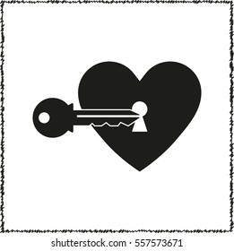 heart with key  - black vector icon