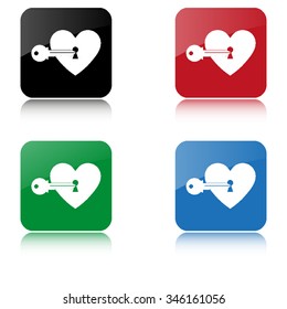heart with key  - color vector icon  with shadow