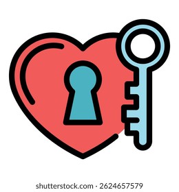 Heart key credibility icon. Outline heart key credibility vector icon color flat isolated