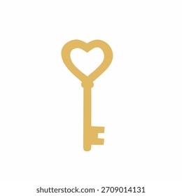 Herzschlüssel im niedlichen flachen Stil für Valentinstag. Ideal für Aufkleber, Symbole, Grußkarten und süße romantische Dekorationsgegenstände.
