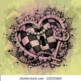 Heart with key drawn by hand