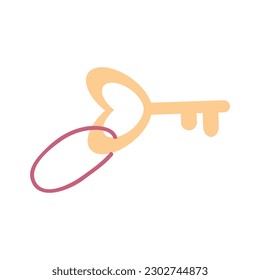 Heart Key Element. Pink Valentine Element Illustration. Element for stickers, congratulations, scrapbooking, invitations, and planners. Vector illustration