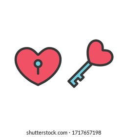 Heart key  icon colorline vector illustration