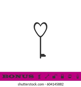 Heart key icon flat. Black pictogram on white background. Vector illustration symbol and bonus button