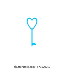 Heart key icon flat. Blue pictogram on white background. Vector illustration symbol