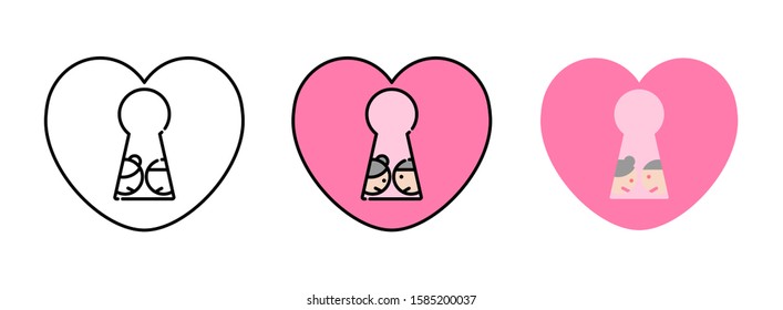Heart key icon set isolated on white background for web design,Valentine day concept