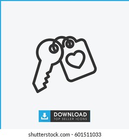 heart key icon. simple outline heart key vector icon. on white background.