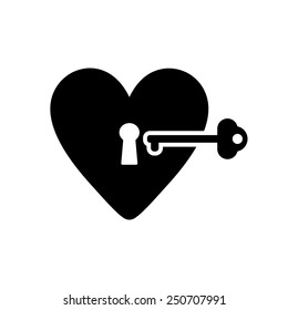 The heart and key icon. Heart and Key symbol. Flat Vector illustration