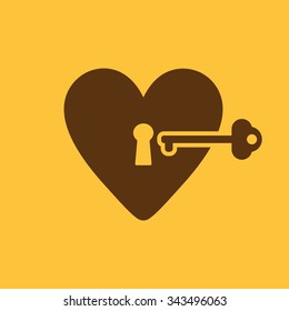 The heart and key icon. Heart and Key symbol. Flat Vector illustration