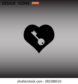 heart and key. icon. vector design